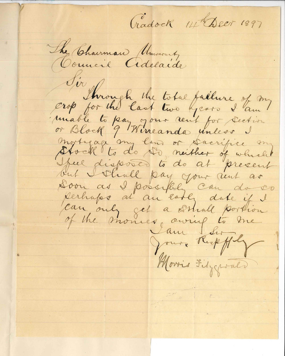 Morris Fitzgerald - Cradock - Unable to pay rent at present