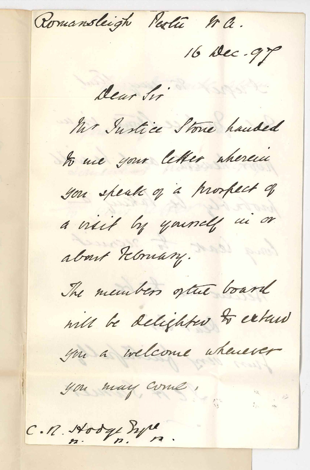 J C H James - Perth - Will be delighted to extend welcome to Registrar