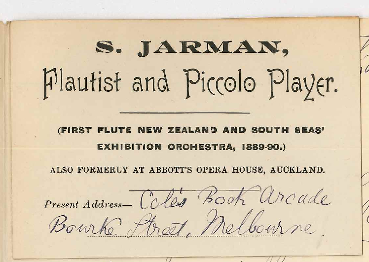 Sidney Jarman - Melbourne - Information re duties of flute teacher