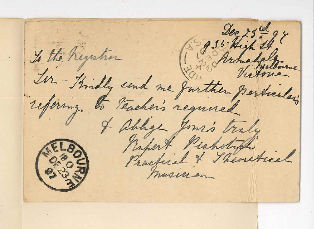 Rupert Pechotsch - Armadale Melbourne - Further particulars teachers Conservatorium