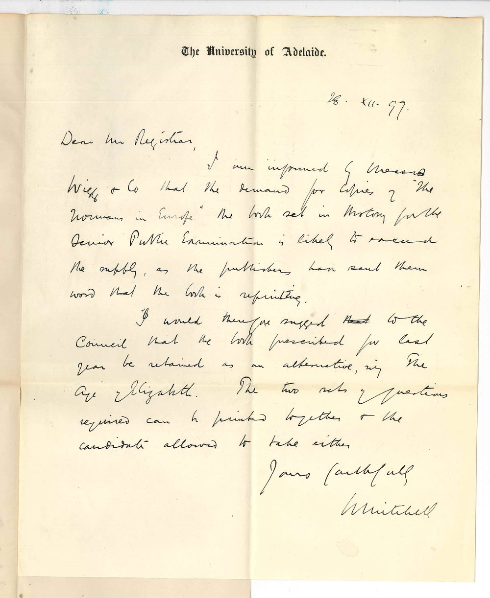 Professor William Mitchell - The University - Concerning Textbooks set for Senior Public Exam