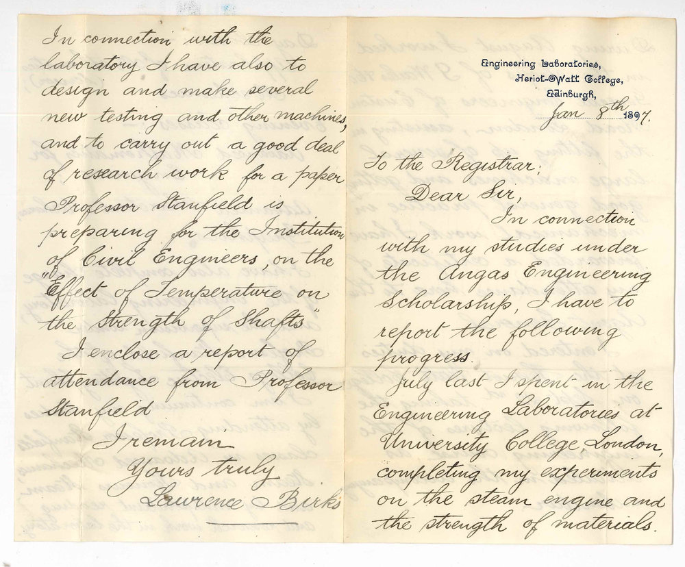 Lawrence Birks - Professor R Stanfield - Report of Progress