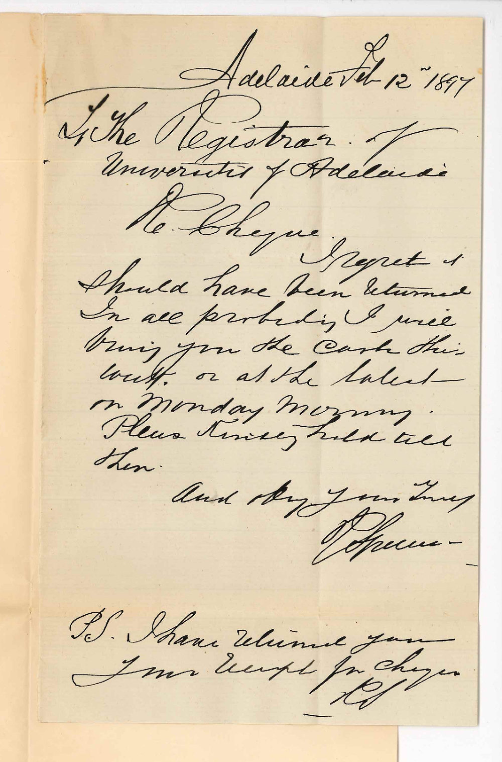 R Spencer - Concerning cheque returned by Bank