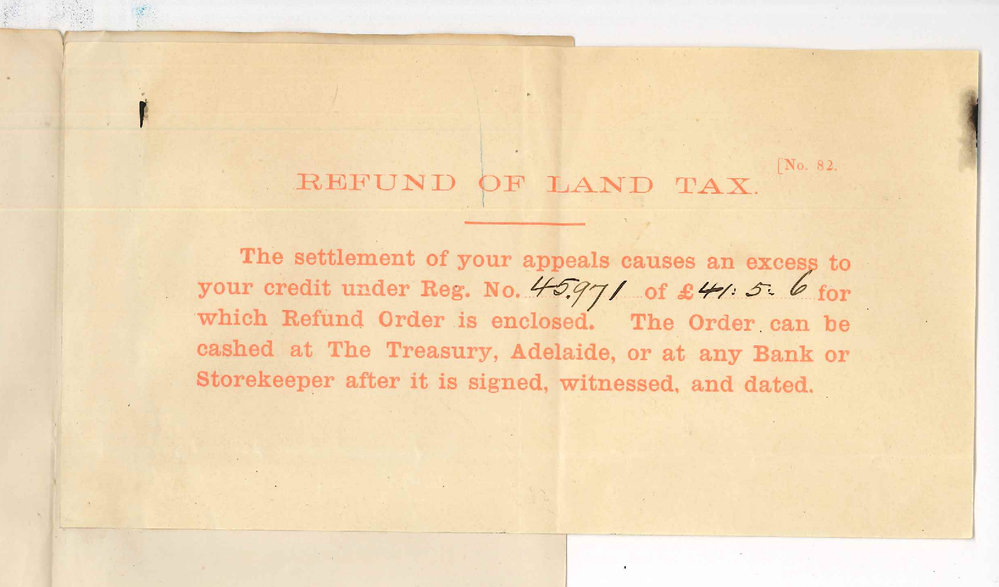 Commissioner of Taxes - Adelaide - Concerning Rebate on Land Taxes