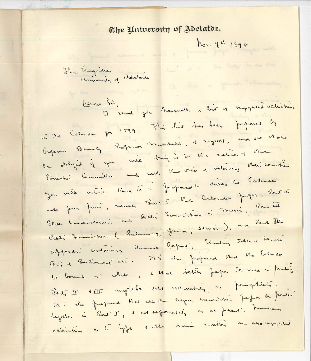 Professor John William Salmond - University - Alterations in Calendar for 1899