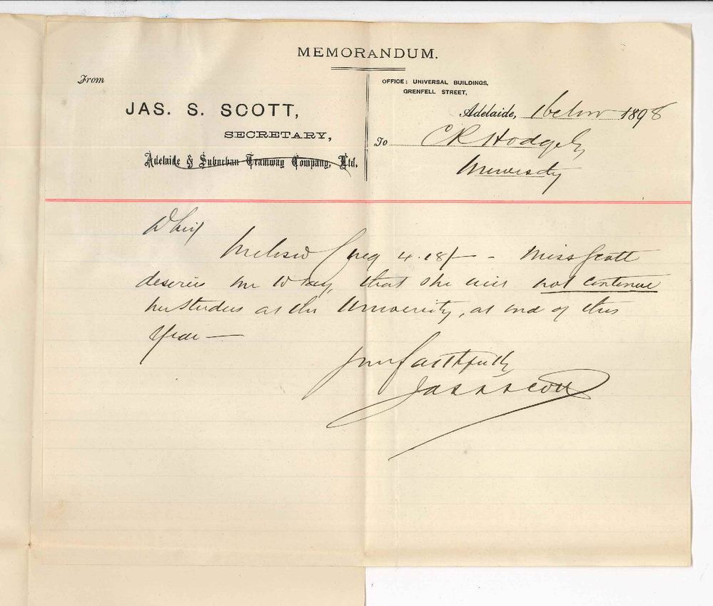 James S Scott - Daughters will not continue in 1899 at Conservatorium