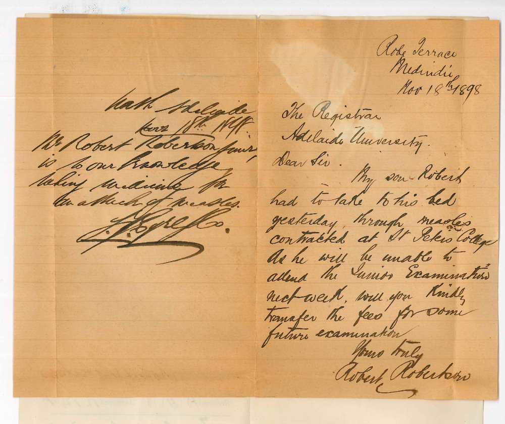 Robert Robertson - Medindie - Son Robert unable to attend Junior Exam Fee for future Exam