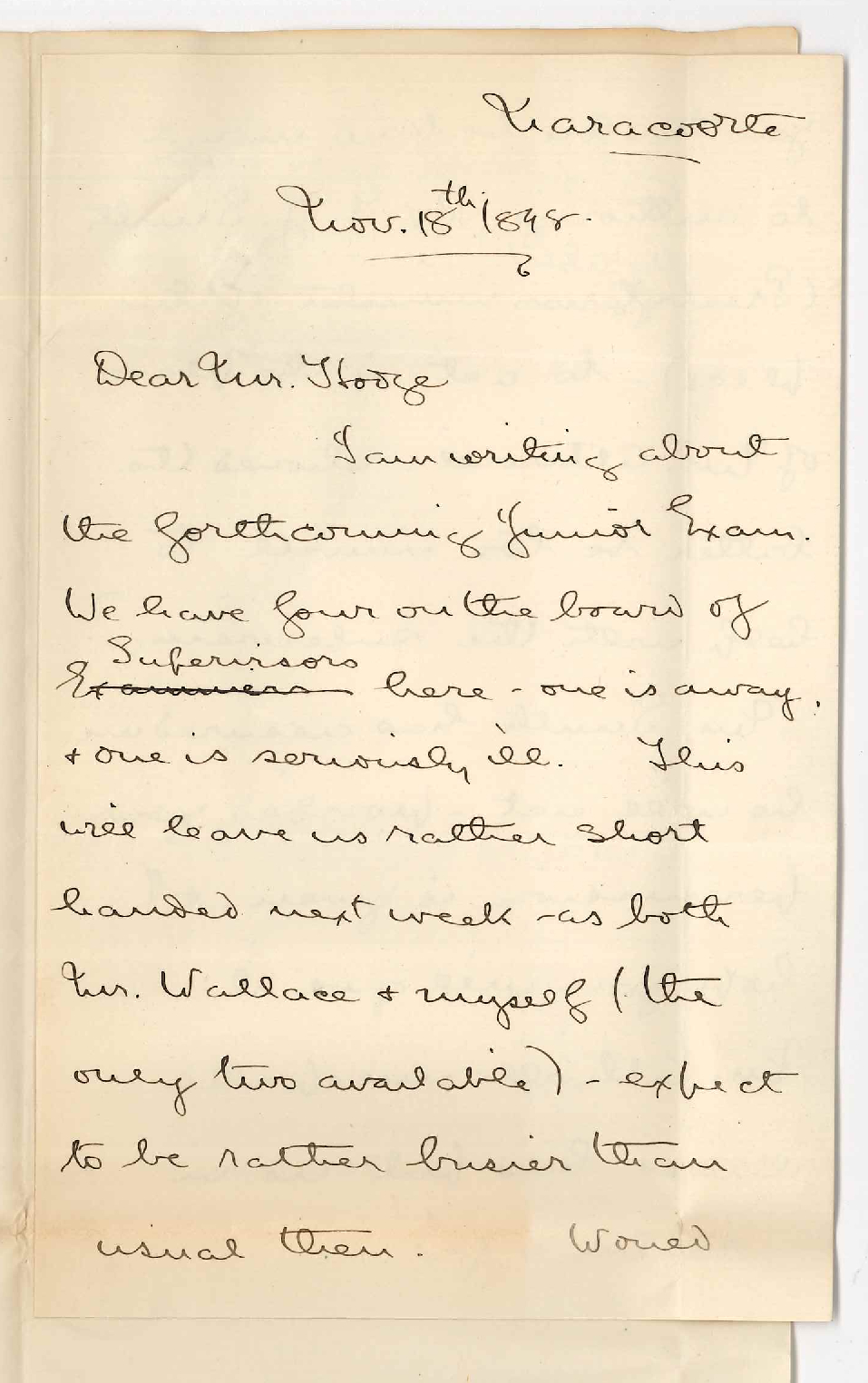 Reverend S J Bloyd - Naracoorte - Junior Public Examination at Naracoorte and Supervisors
