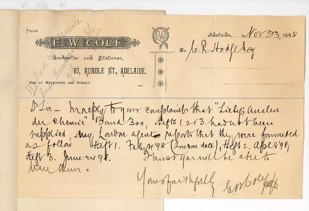 E W Cole - Adelaide - Missing numbers of Liebigs Annalen der Chemie