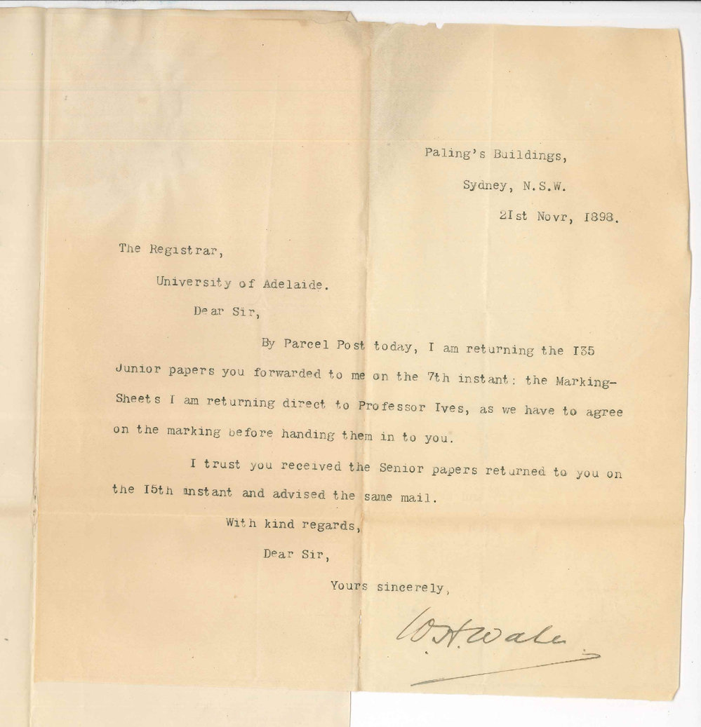 William Henry Wale - Sydney - Junior Theory Examination