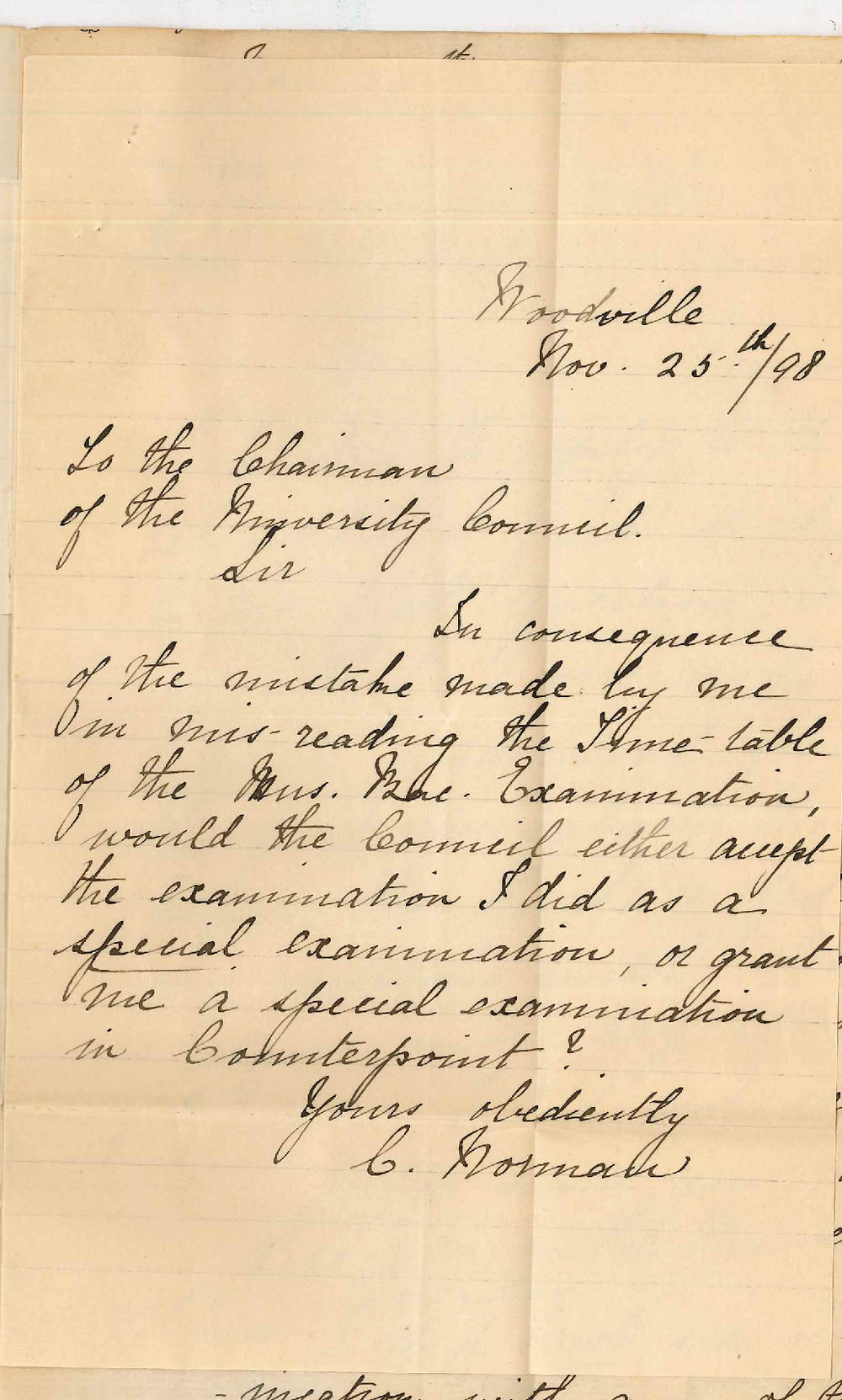 Miss C Norman - Woodville - Mus Bac Examination