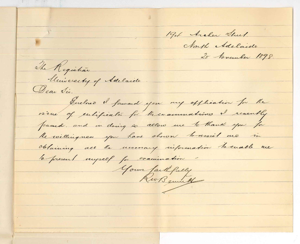 Richard William Bennett - North Adelaide - Request for Certificates for Law Examination