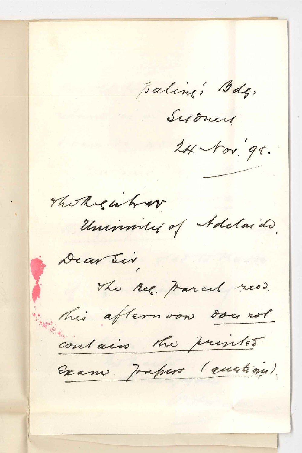 William Henry Wale - Sydney - Examination Papers