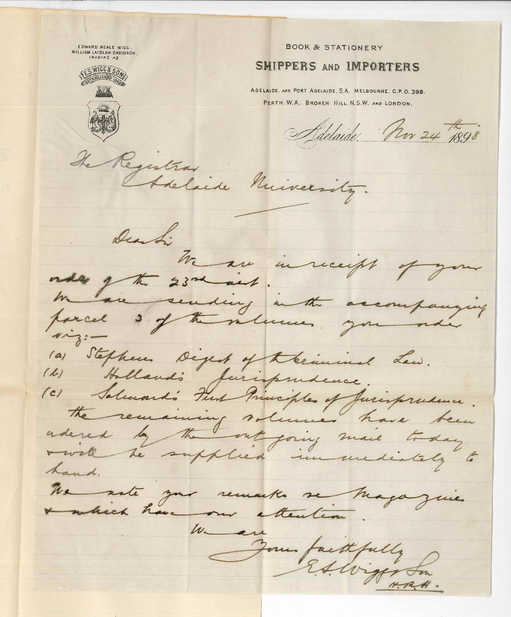 E S Wigg and Son - Adelaide - Concerning Books for Library
