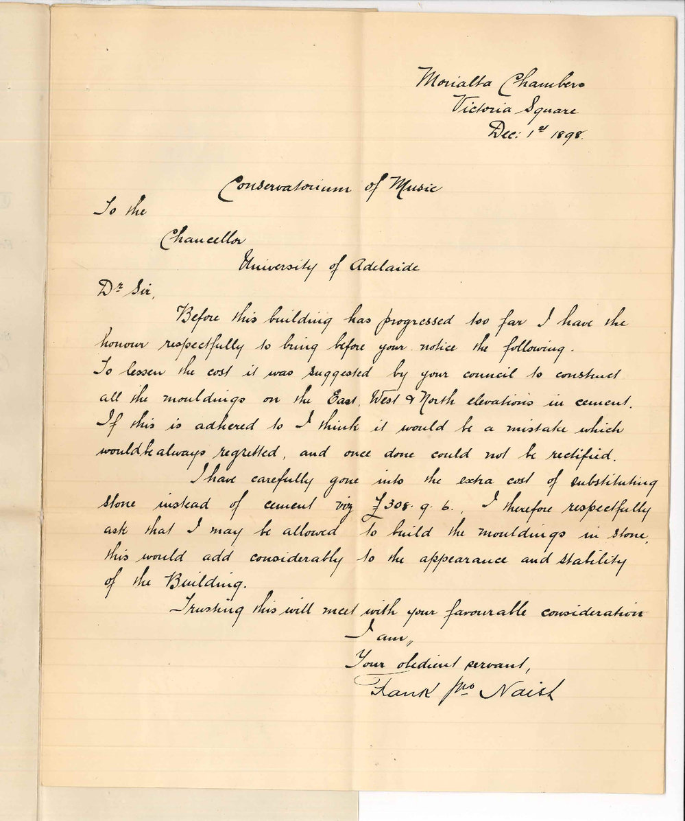 Frank John Naish - Adelaide - Concerning Conservatorium Building
