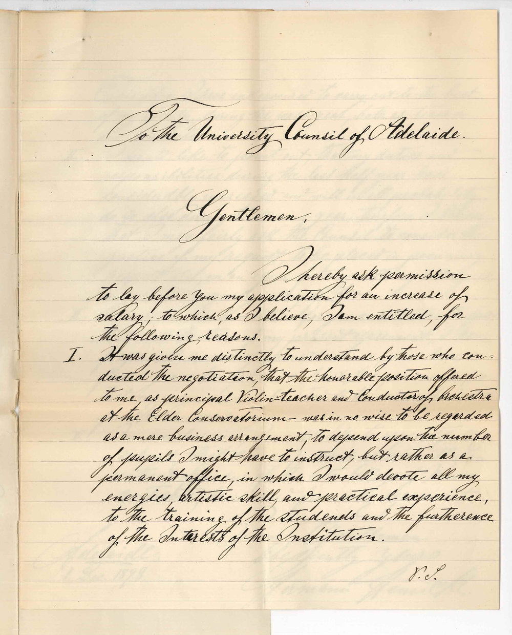 Hermann Heinicke - Conservatorium - Request for Increase in Salary