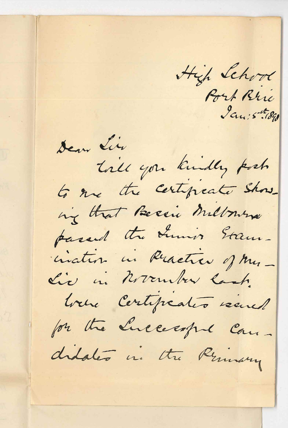 Miss Bessie Scott - Port Pirie - Re Music Certificates List of Music for Primary Junior and Senior Details subjects March Preliminary