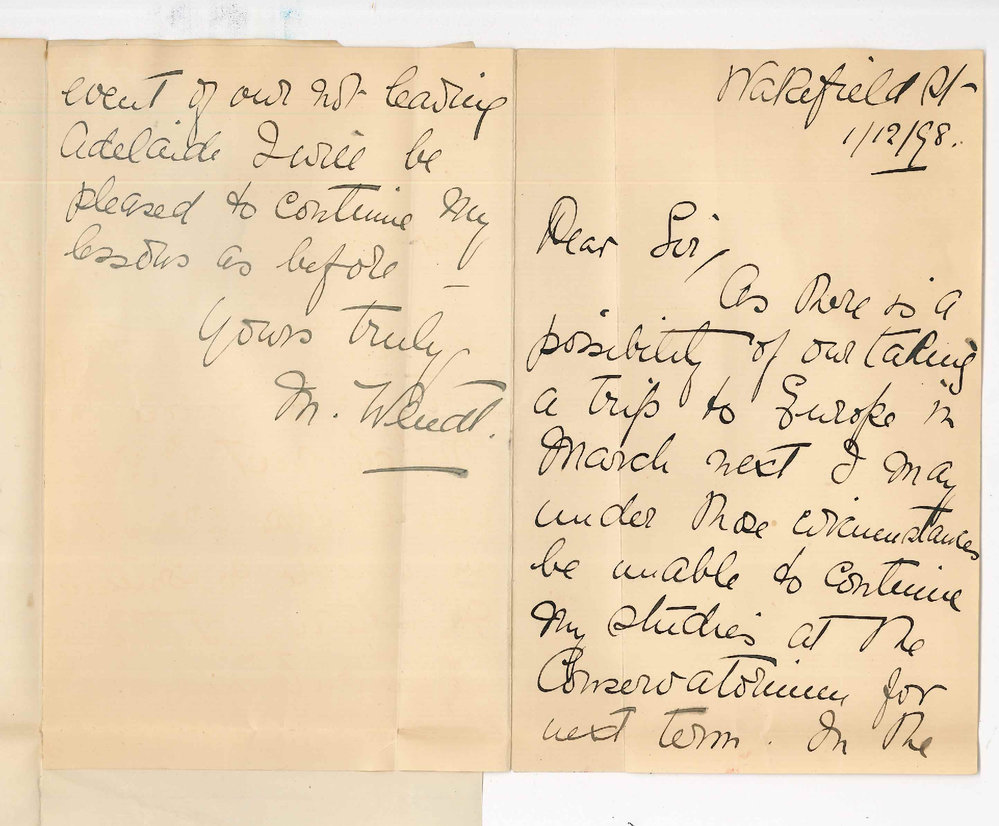 Miss M Wendt - Adelaide - Notice of discontinuance at Conservatorium