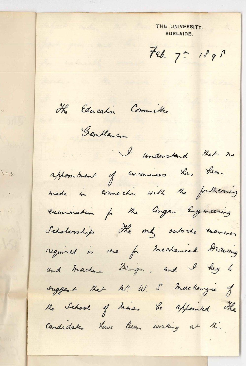 Robert William Chapman - Concerning the Appointment of Examiners for the Angas Engineering Scholarship