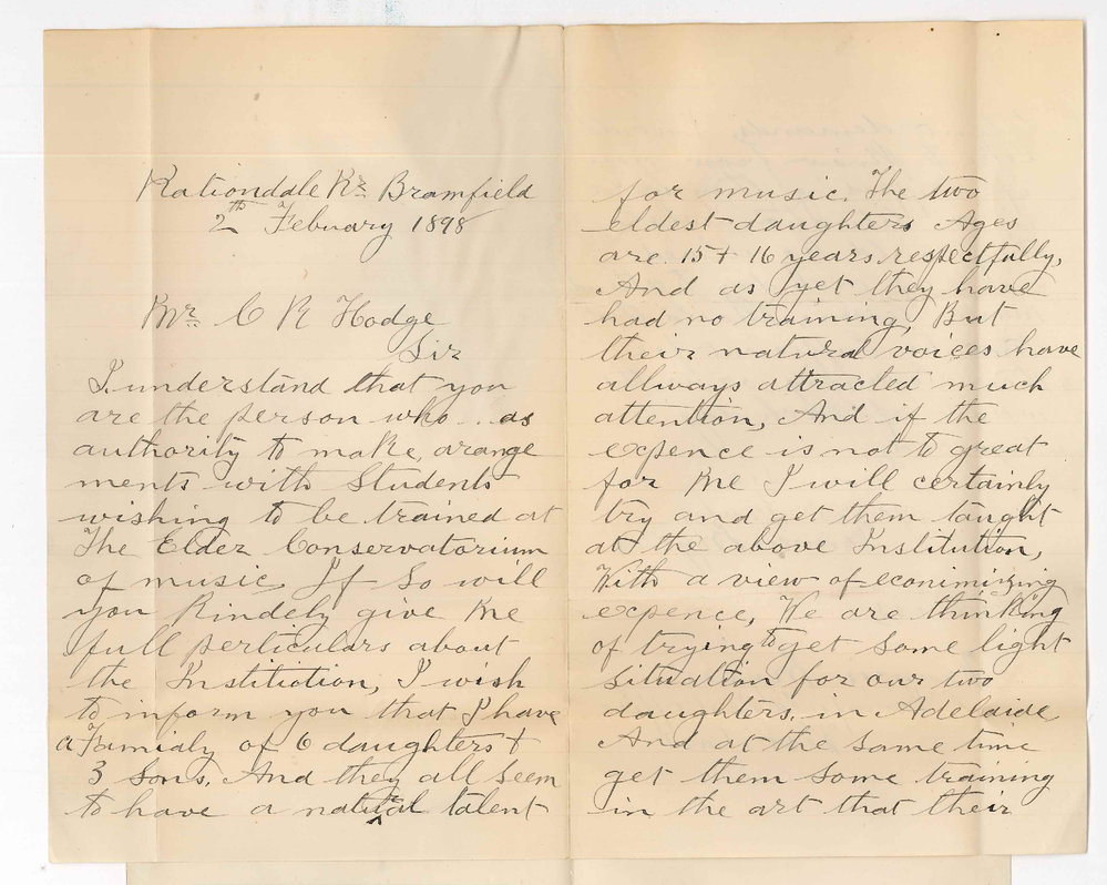 Francis Myers - Bramfield - Information re the Conservatorium