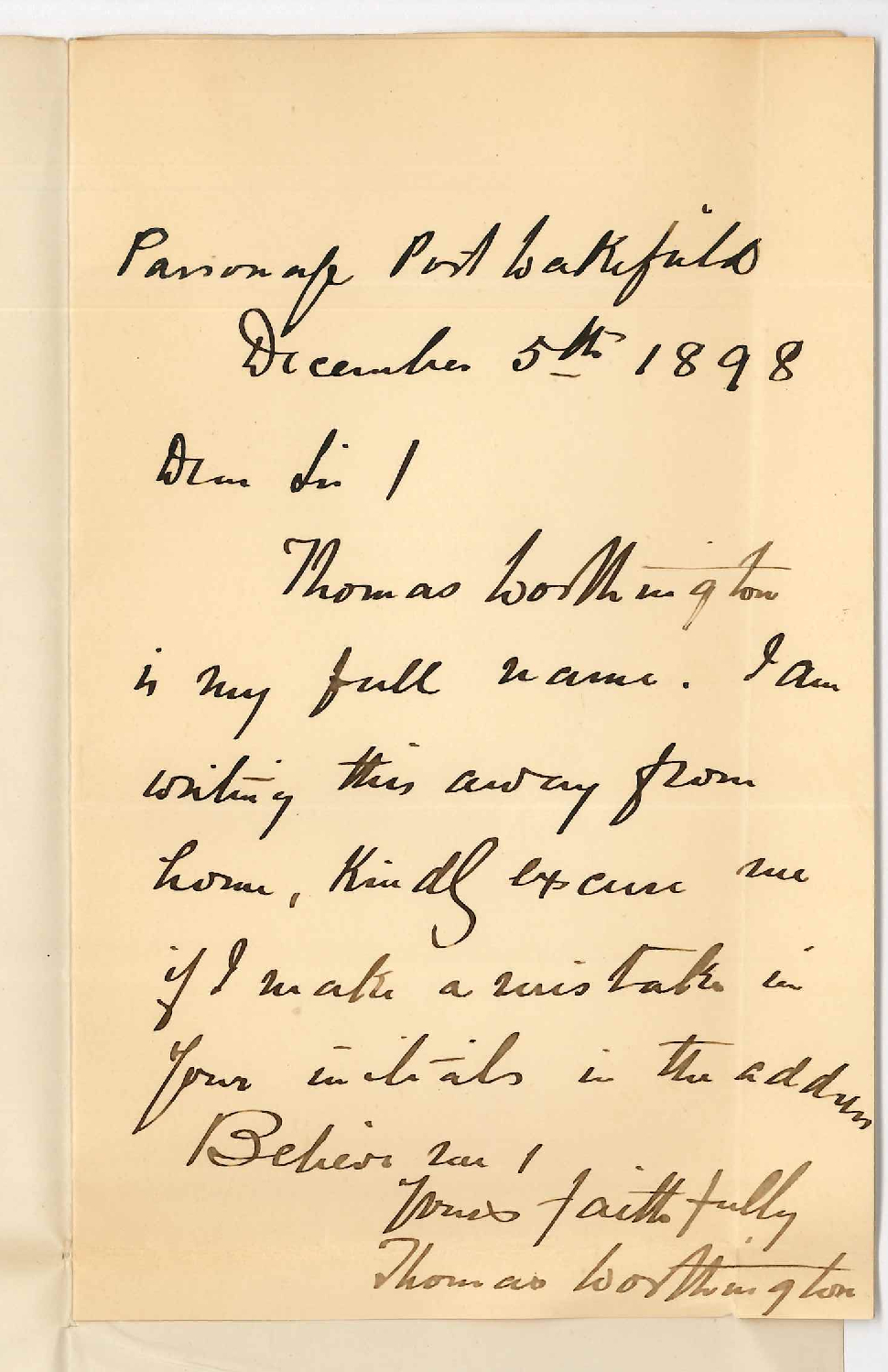 Thomas Worthington - Port Wakefield - Notifying Full Name