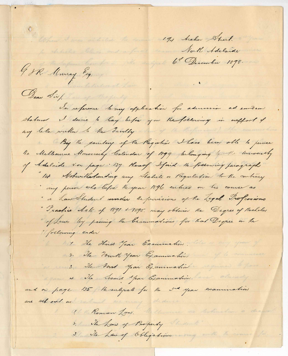 Richard William Bennett - North Adelaide - To Mr George John Robert Murray - Admission ad eundem statum