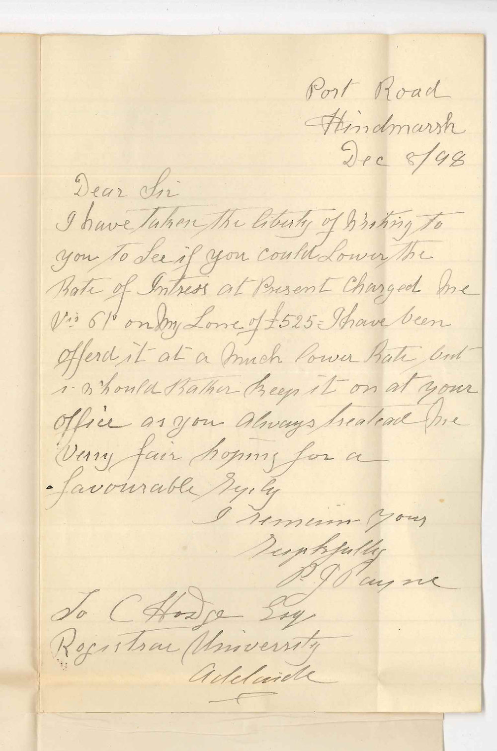 P J Payne - Hindmarsh - Re Interest on Loan