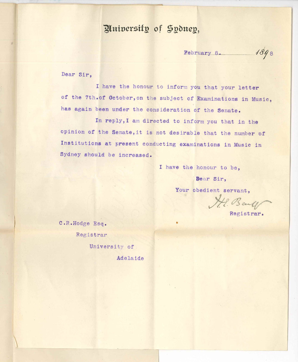 Henry Ebenezer Barff - Registrar - University of Sydney - Not desirable that Music Examination Institutions should be increased in Sydney