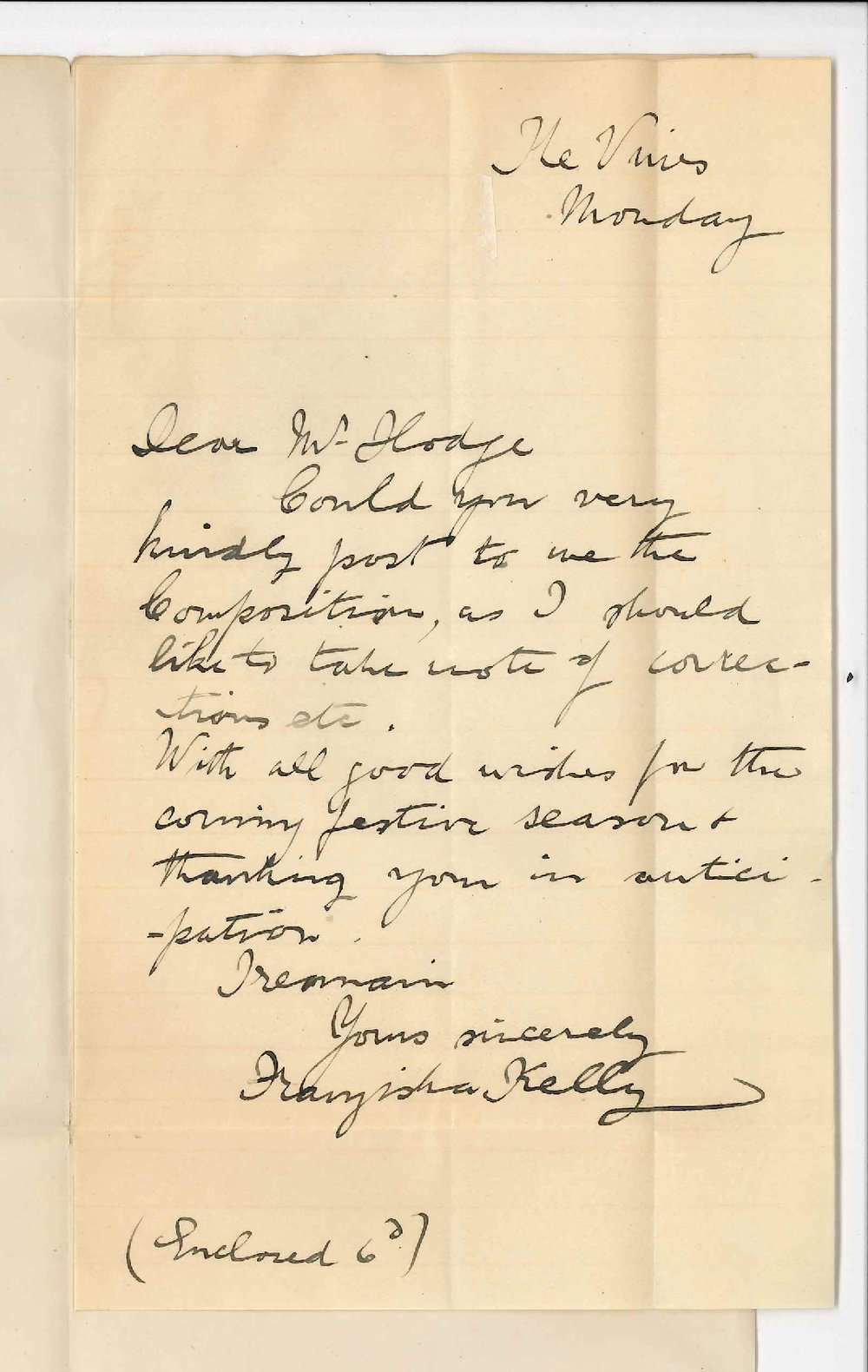 Mrs Franziska Kelly - McLaren Vale - Asking for the Composition Mus Bac Degree