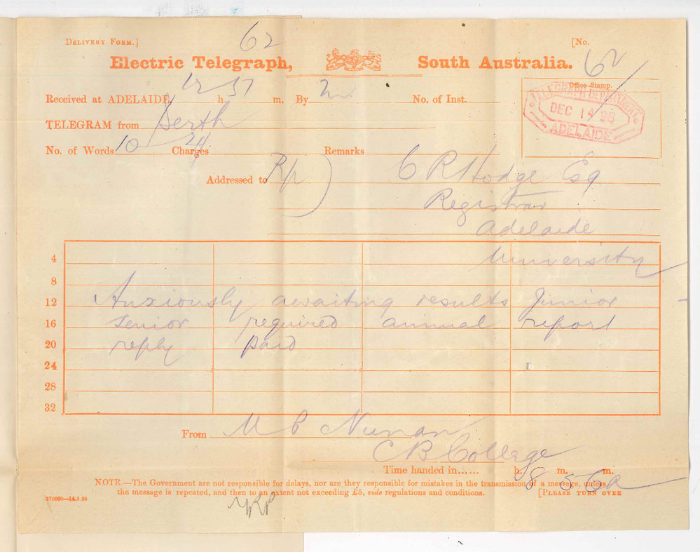 Reverend M C Noonan - Christian Brothers College - Perth - Junior and senior public examinations