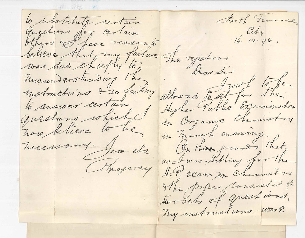 Percy Magarey - Adelaide - Re failure in Higher Public Examination