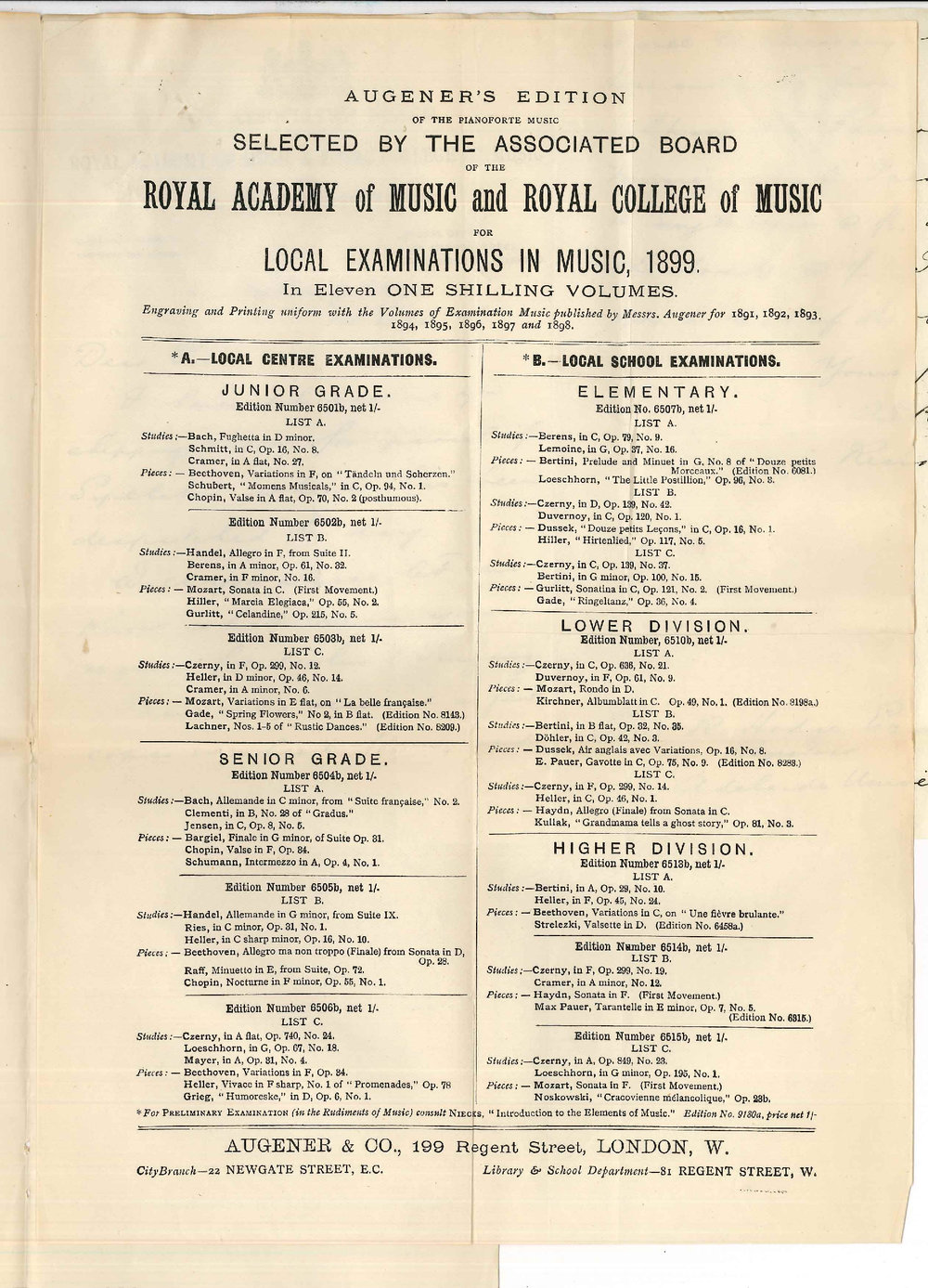 A E Balch - Sydney - Advice Parcel of Syllabus