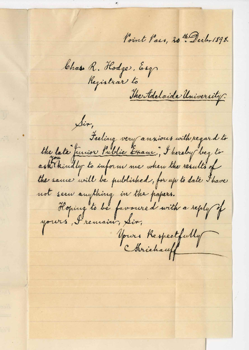 C Krichauff - Point Pass - Asking when Junior Public results will be published