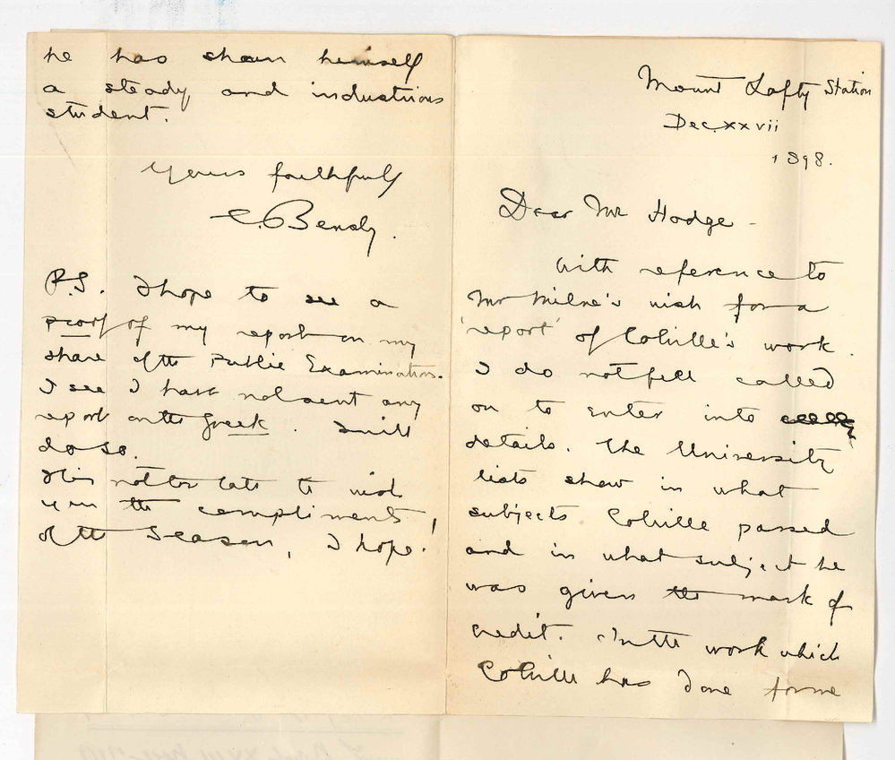 Professor Edward von Blomberg Bensley - Mount Lofty - Concerning report on Colville progress