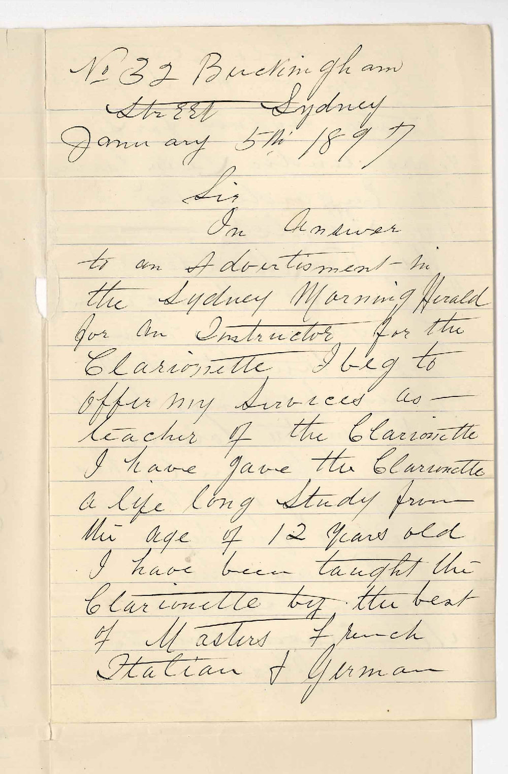 M Flavon - Sydney - Application Teacher Clarionette in the Conservatorium