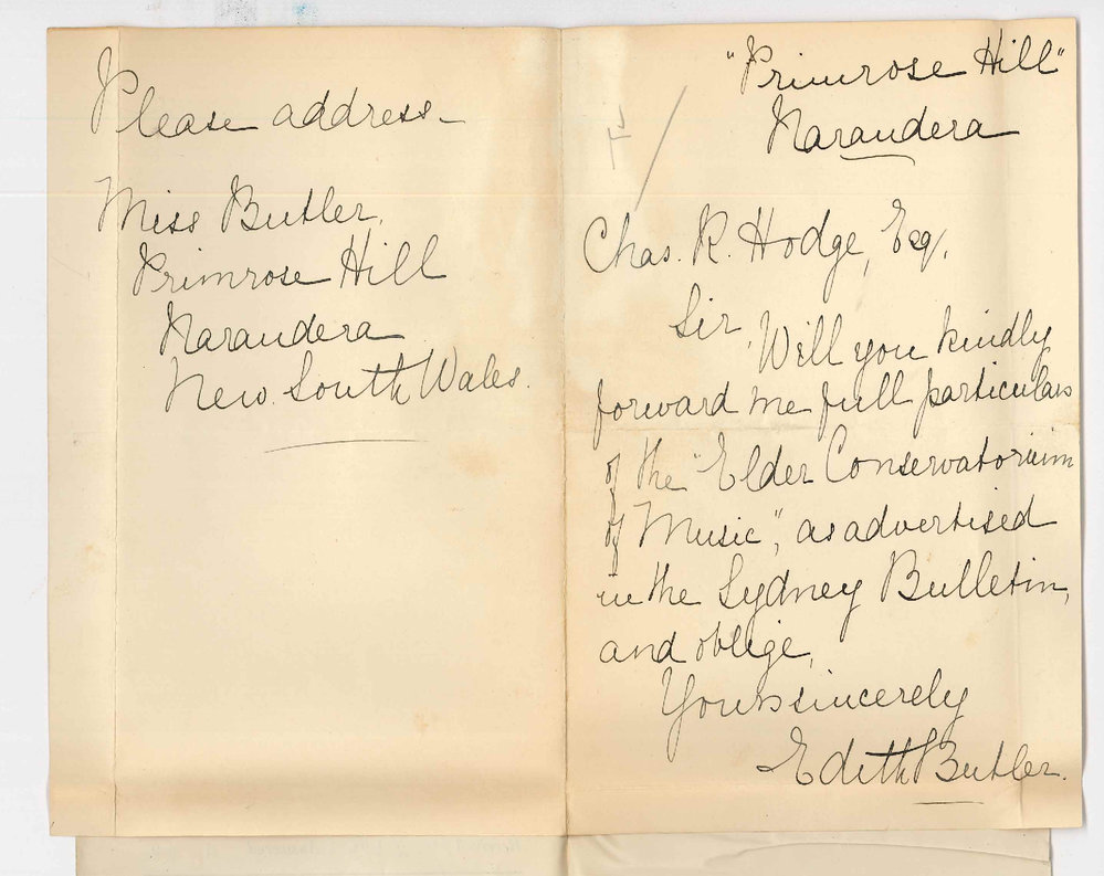 Edith Butler - Narandera - Full particulars re Elder Conservatorium