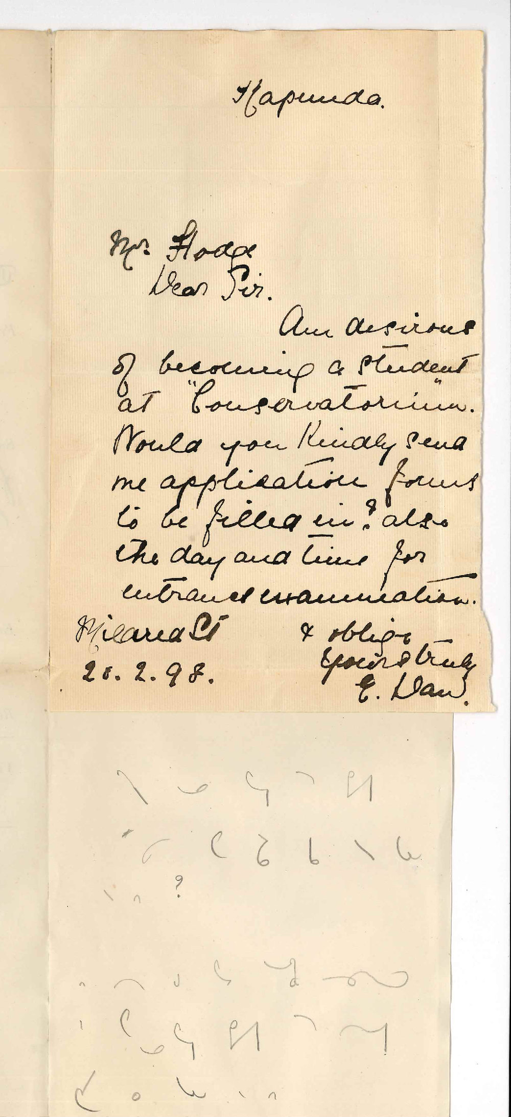 E Daw - Kapunda - Request concerning Entrance form and when time for Examination etc