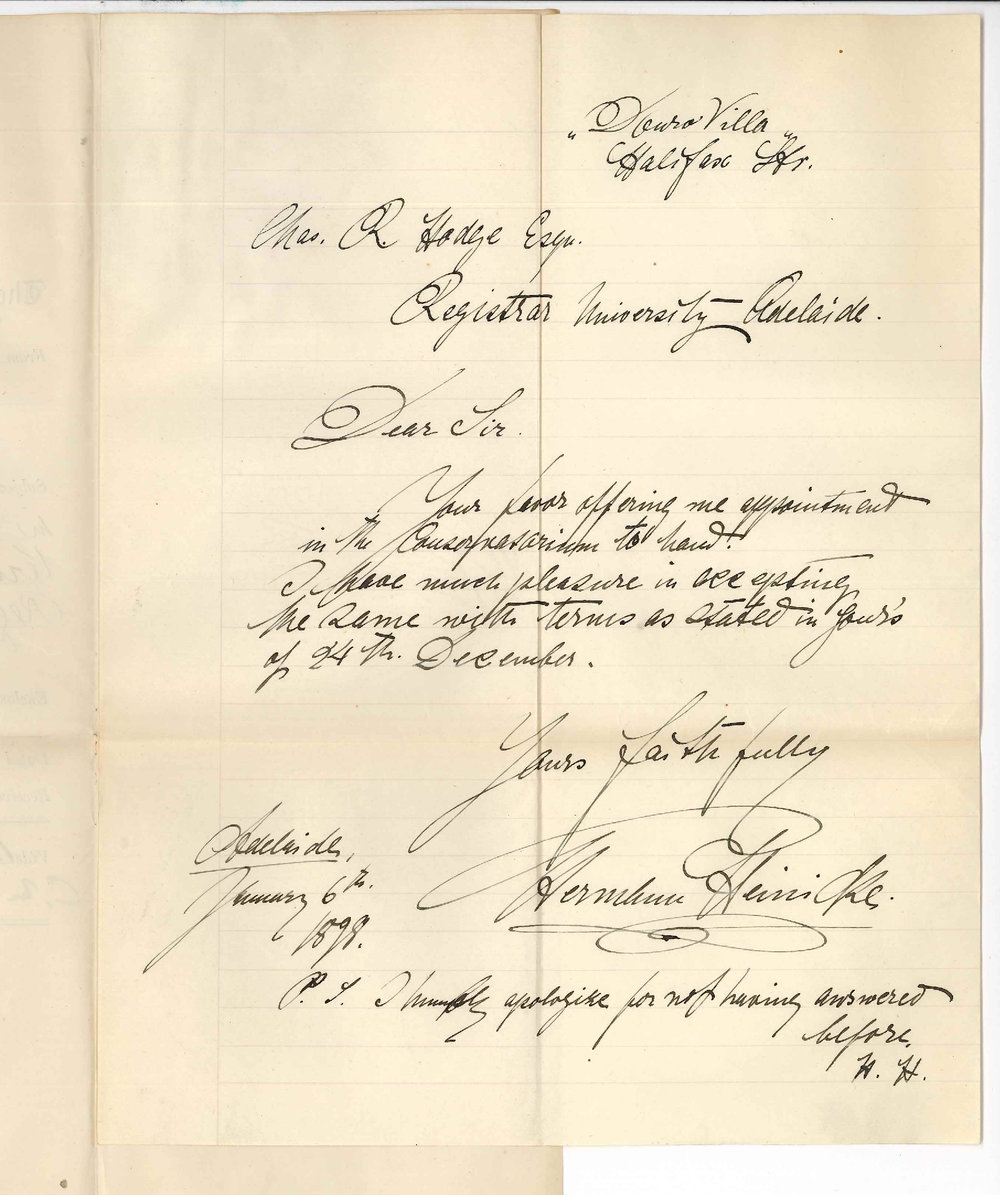 Hermann Heinicke - Halifax Street - Accepts appointment in Conservatorium in terms of letter from Registrar