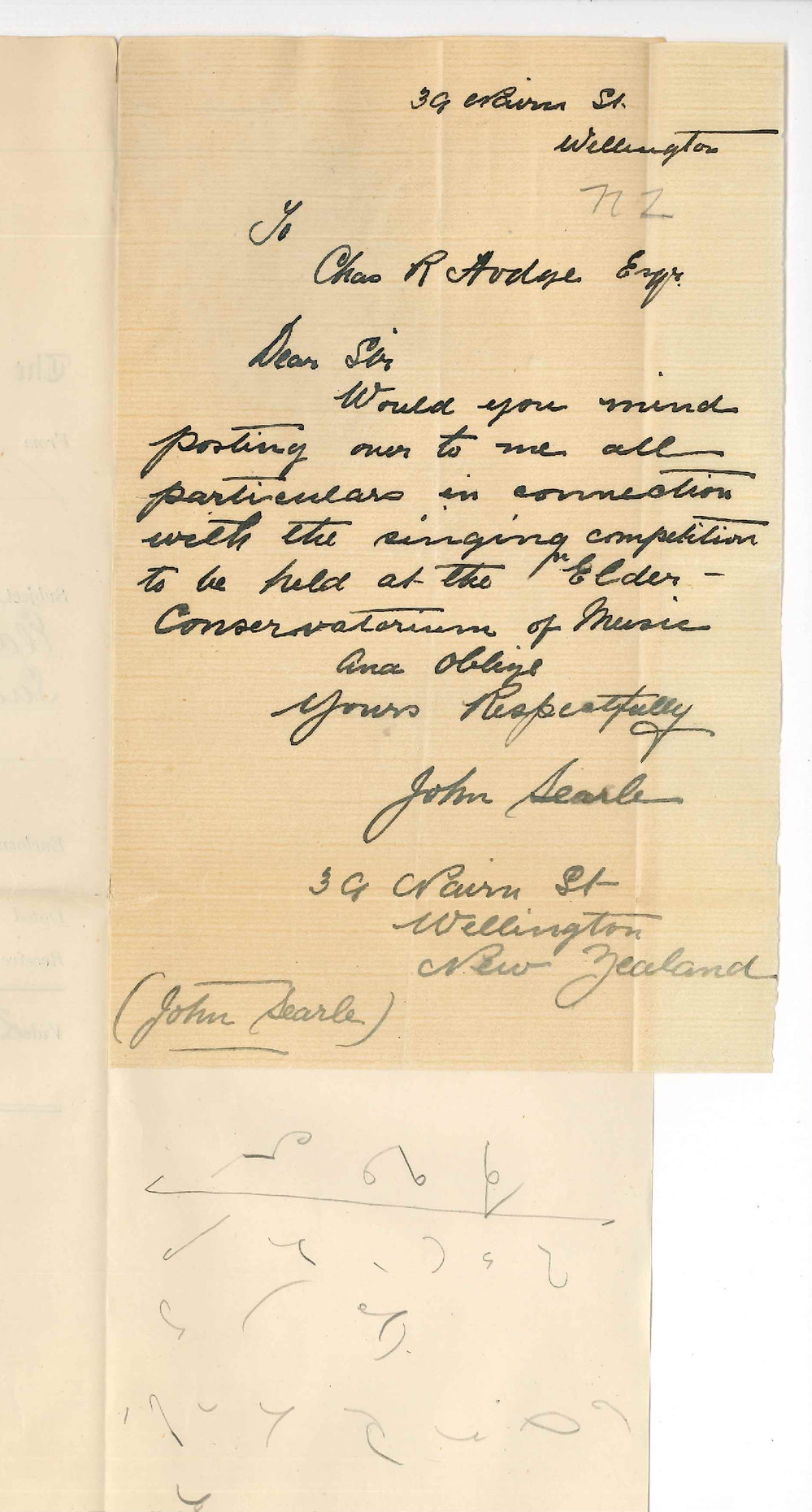 John Searle - Wellington New Zealand - Information re Elder Scholarship for Singing