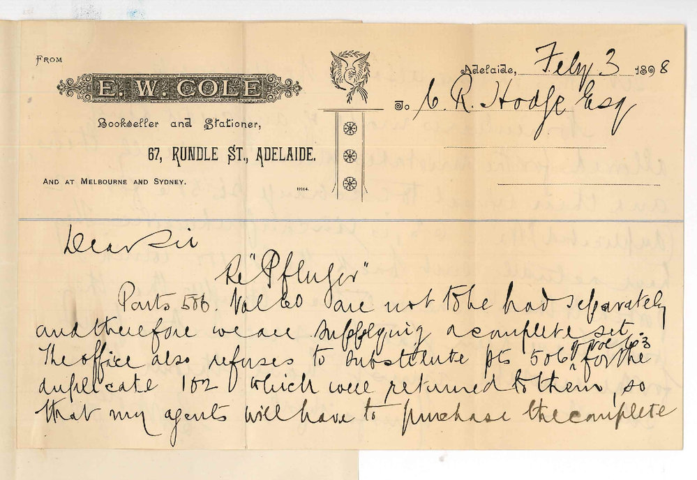 E W Cole and Company - Adelaide - Reorder for the Pfluger Magazine