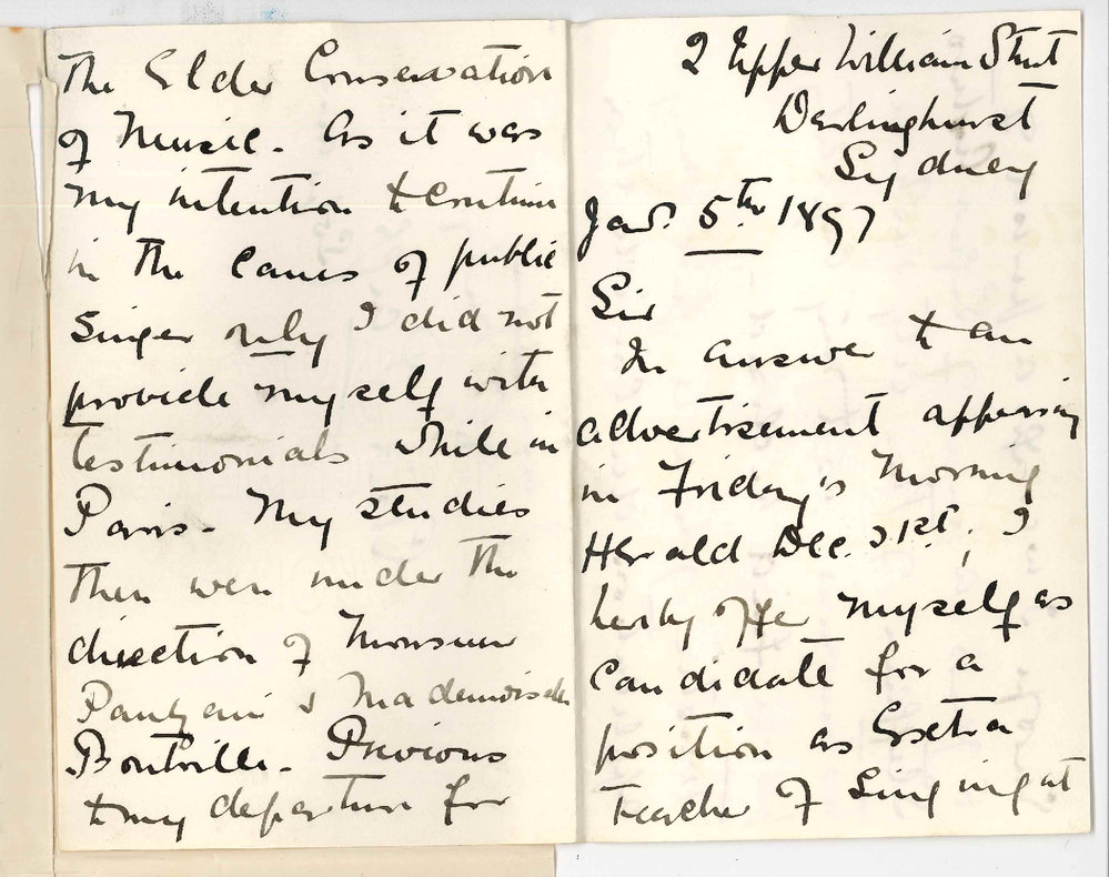 Elsie Paige - Sydney - Application Extra Teacher Singing Conservatorium