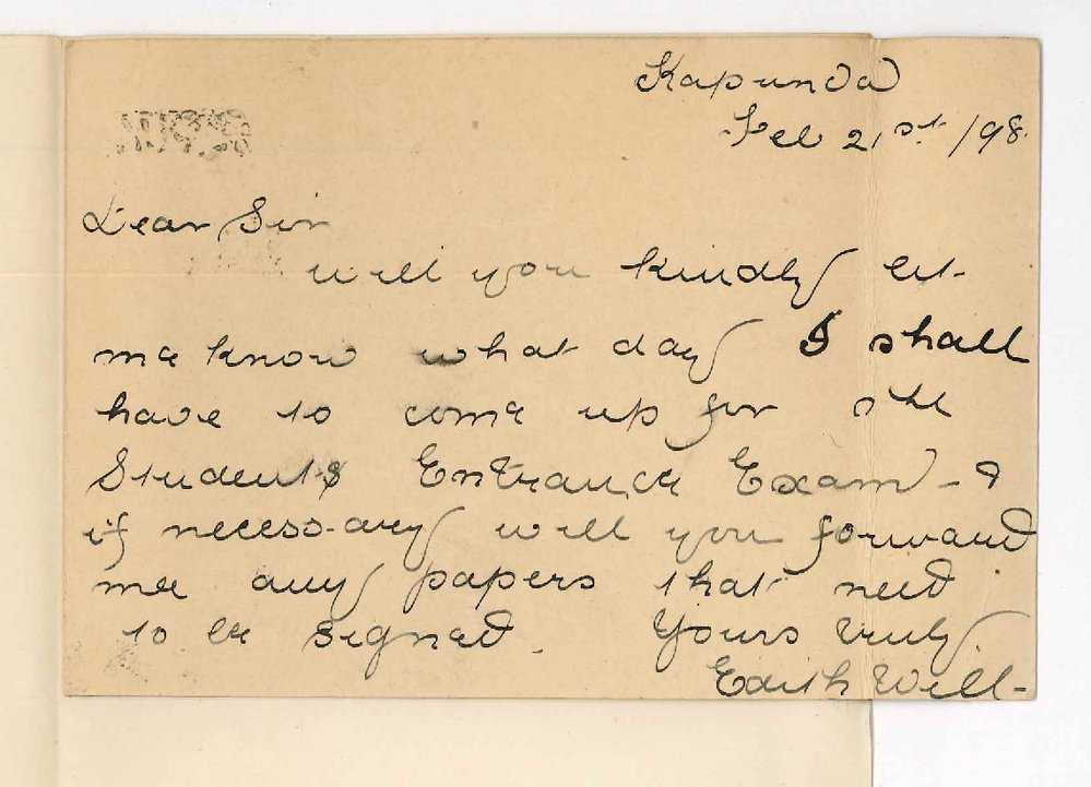 Edith Will - Kapunda - Enquiring about attendance for entrance examination for Conservatorium