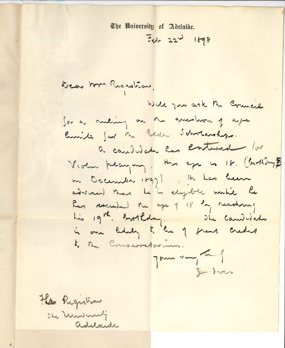Professor Joshua Ives Mus Bac - University - Asking for Councils ruling on a question of limit of age for Elder Scholarships