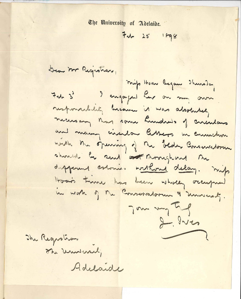 Professor Joshua Ives - Concerning Miss Hoar