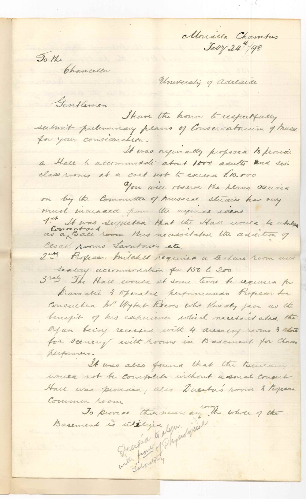 Frank John Naish - Report on the proposed Conservatorium Buildings