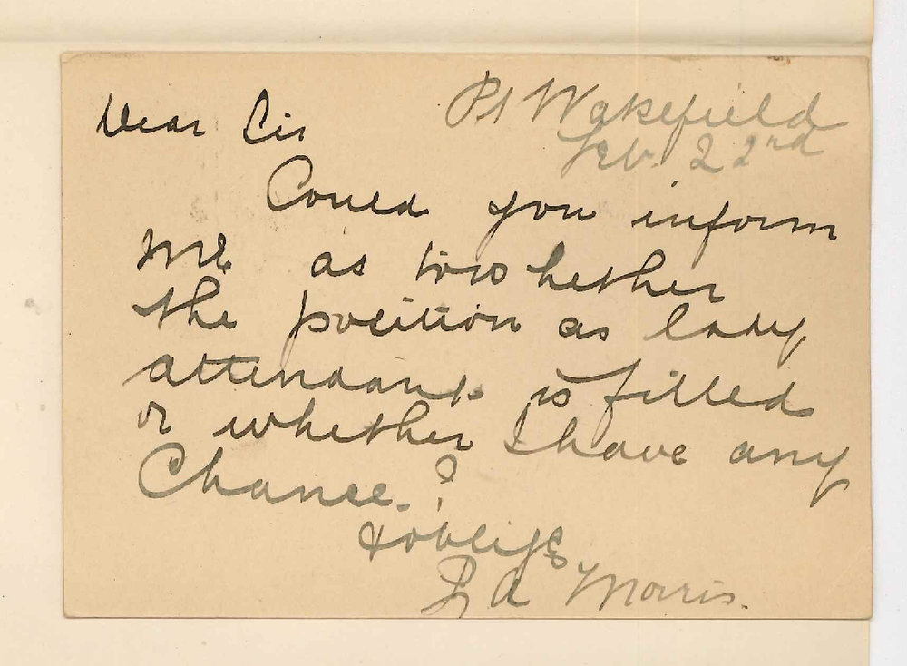 Phoebe Morris - Asking if position of Lady Attendant filled