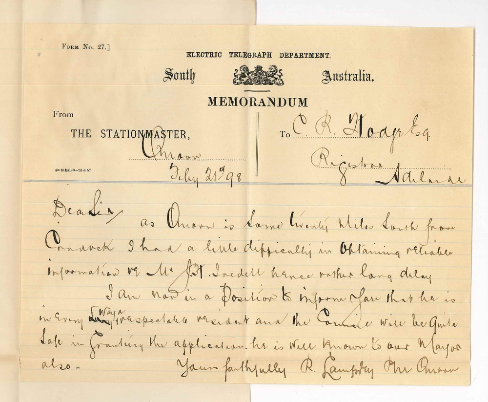 R Lamprey - Quorn - Report concerning Joseph Hall Iredell