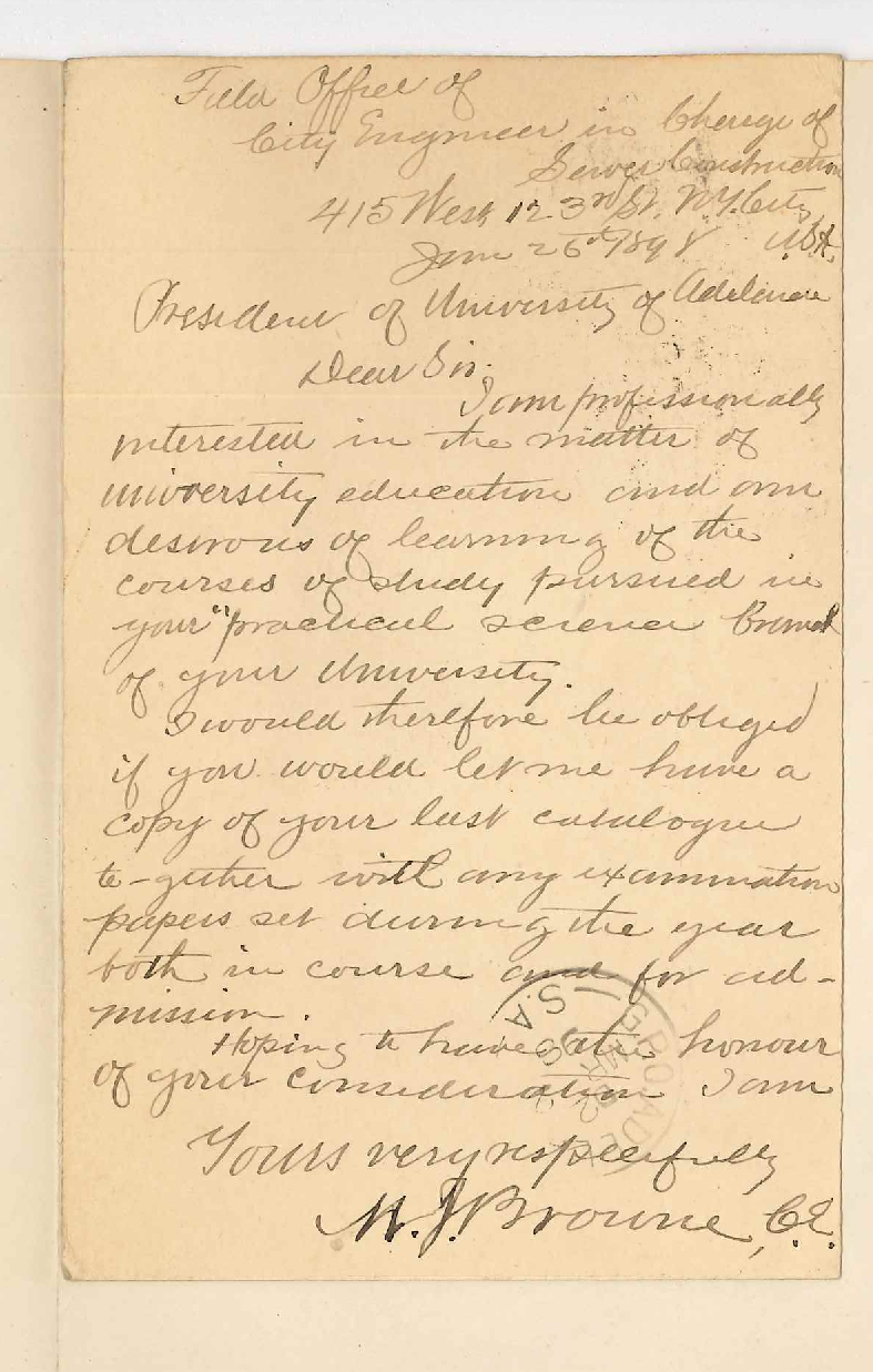 M J Browne CE - New York - Requesting information concerning University courses