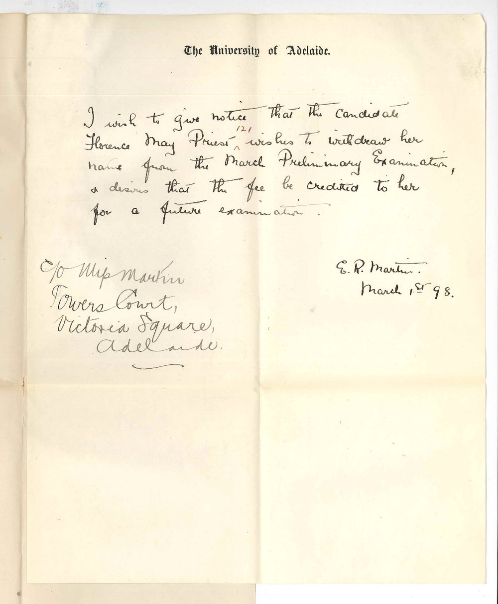Miss E R Martin - Towers Court - Withdrawal of Florence May Priest from Preliminary examination