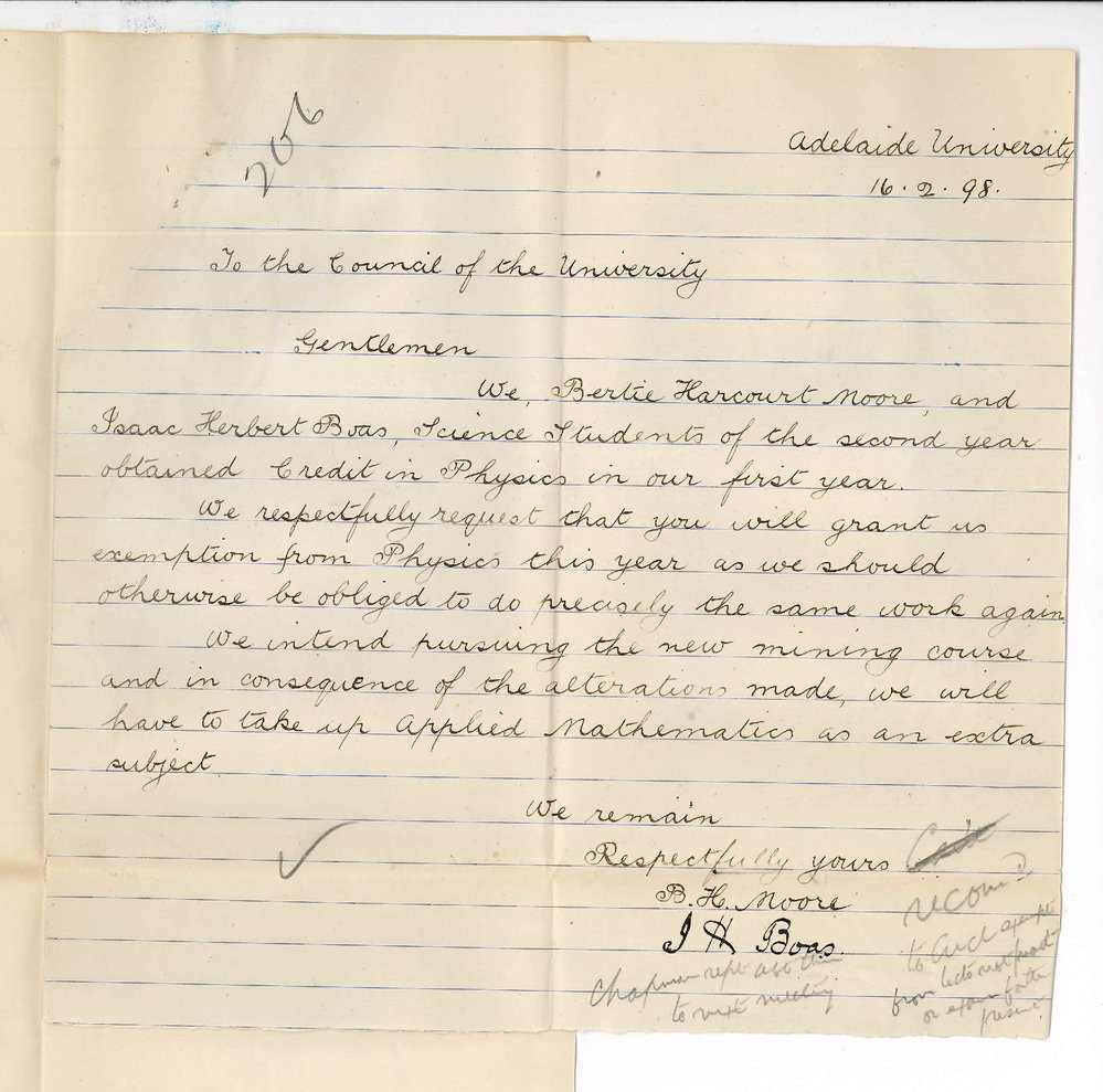 B H Moore and Isaac Herbert Boas - Request for Exemption from Physics etc